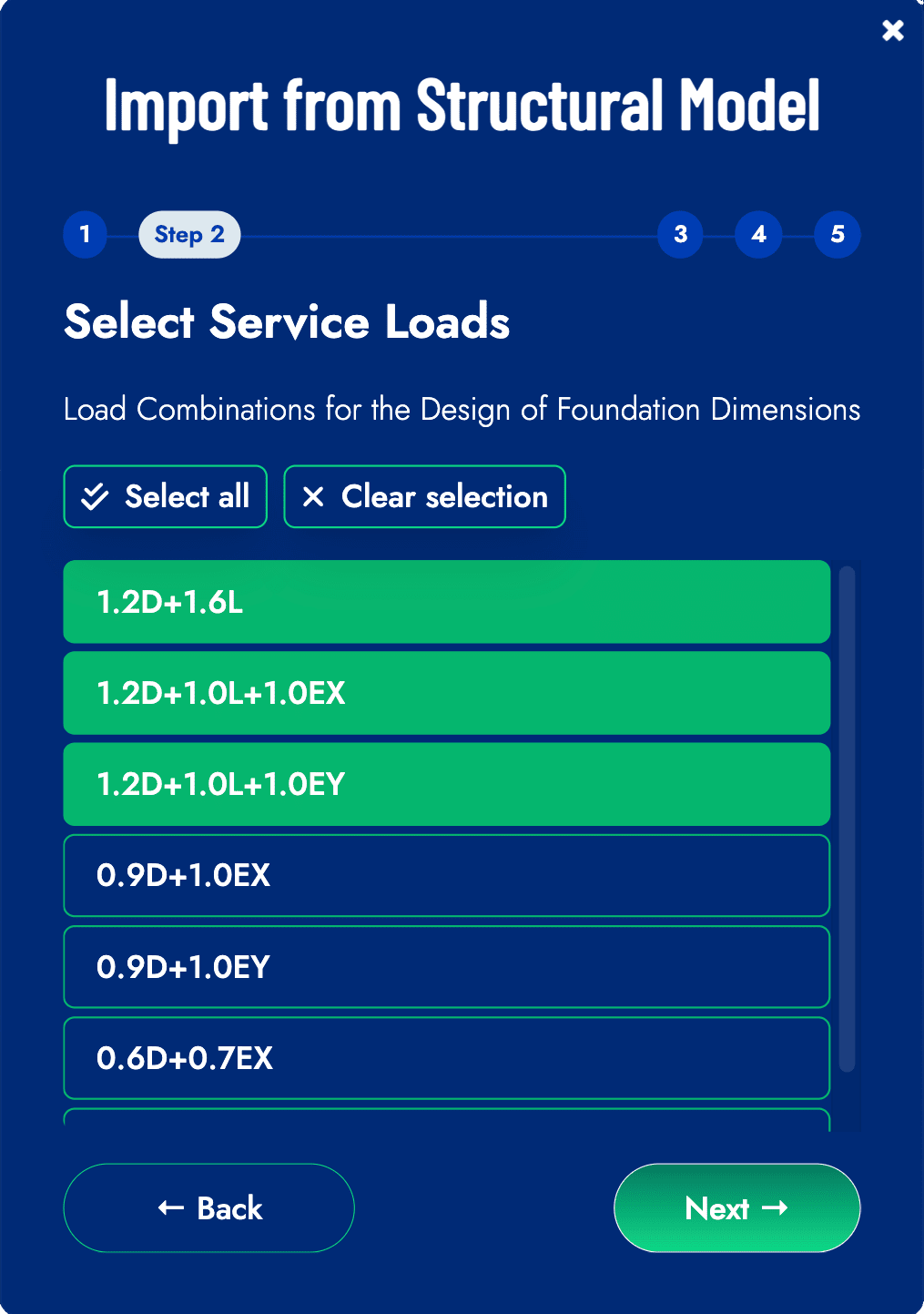 Service loads combinations