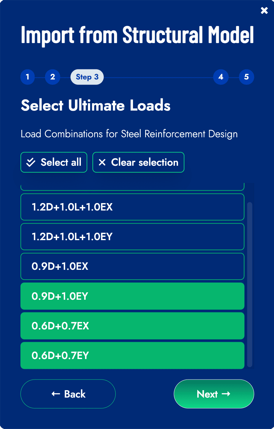 Ultimate loads combinations